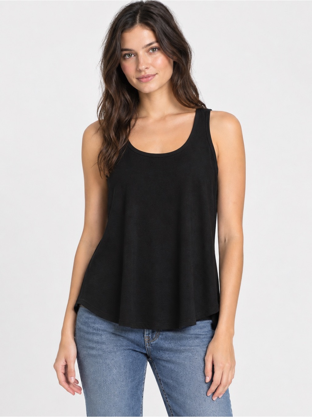 Eileen Fisher Organic Cotton Black Scoop Neck Tank Top Classic Casual Comfy